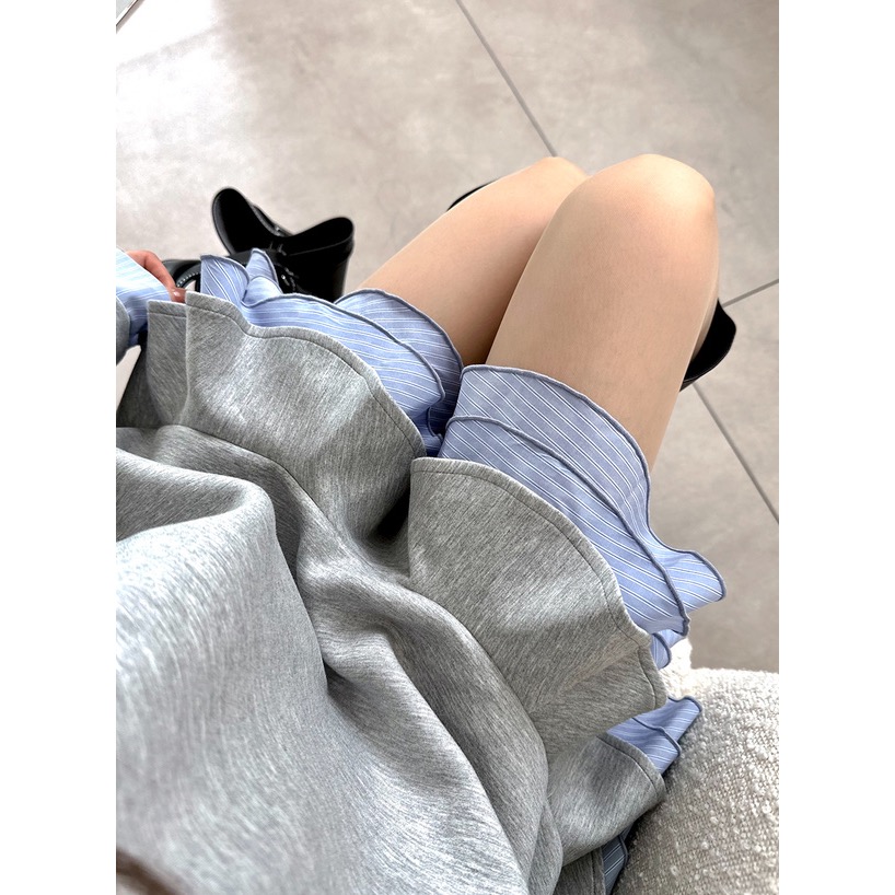 Anita Japan代購 🌸 日本 GRL 甜美 學院風 條紋襯衫 層次風 荷葉邊連身裙 長袖 荷葉邊 kz708-細節圖6