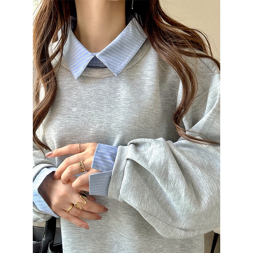 Anita Japan代購 🌸 日本 GRL 甜美 學院風 條紋襯衫 層次風 荷葉邊連身裙 長袖 荷葉邊 kz708-細節圖7