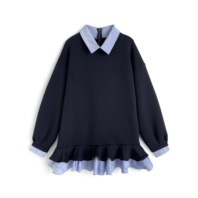 Anita Japan代購 🌸 日本 GRL 甜美 學院風 條紋襯衫 層次風 荷葉邊連身裙 長袖 荷葉邊 kz708-規格圖9