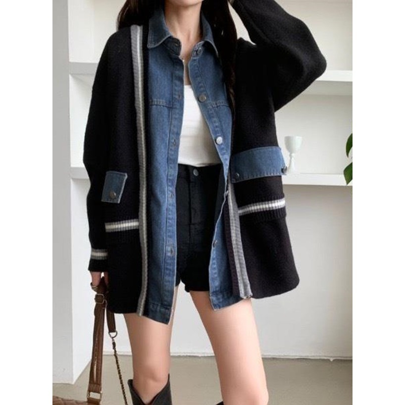 Anita Japan代購 🌸 日本 GRL 獨特 牛仔拼接 針織開衫 外套 罩衫 針織 牛仔 pu66-細節圖2