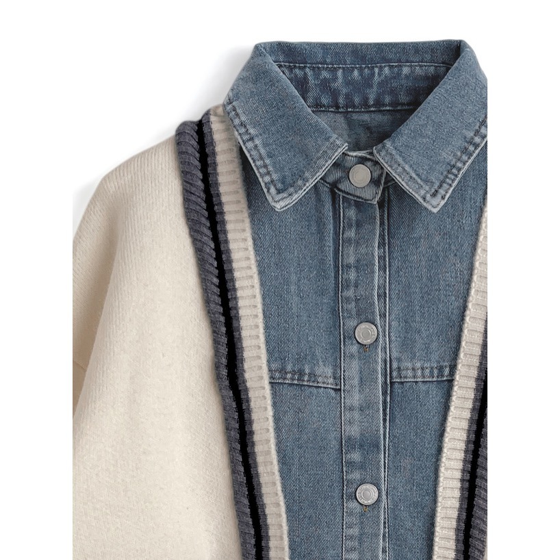 Anita Japan代購 🌸 日本 GRL 獨特 牛仔拼接 針織開衫 外套 罩衫 針織 牛仔 pu66-細節圖5