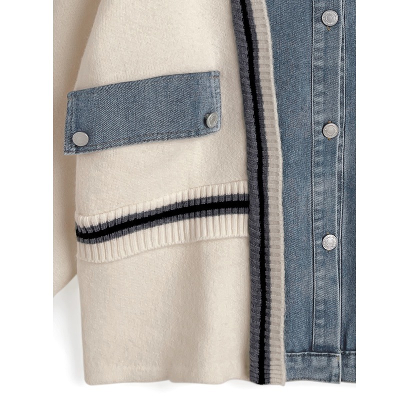 Anita Japan代購 🌸 日本 GRL 獨特 牛仔拼接 針織開衫 外套 罩衫 針織 牛仔 pu66-細節圖7