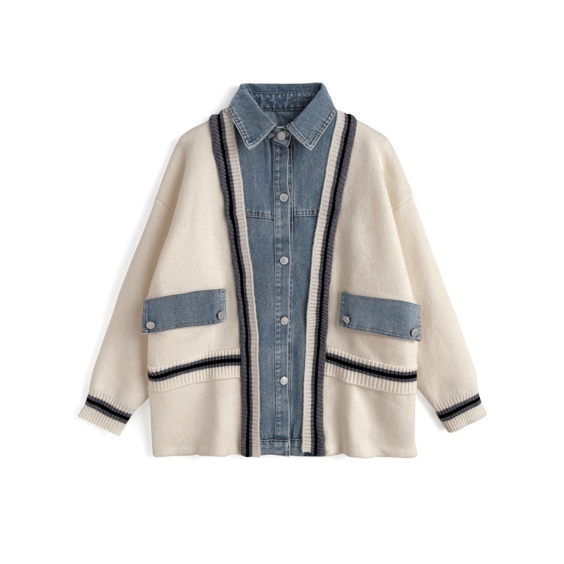 Anita Japan代購 🌸 日本 GRL 獨特 牛仔拼接 針織開衫 外套 罩衫 針織 牛仔 pu66-規格圖7