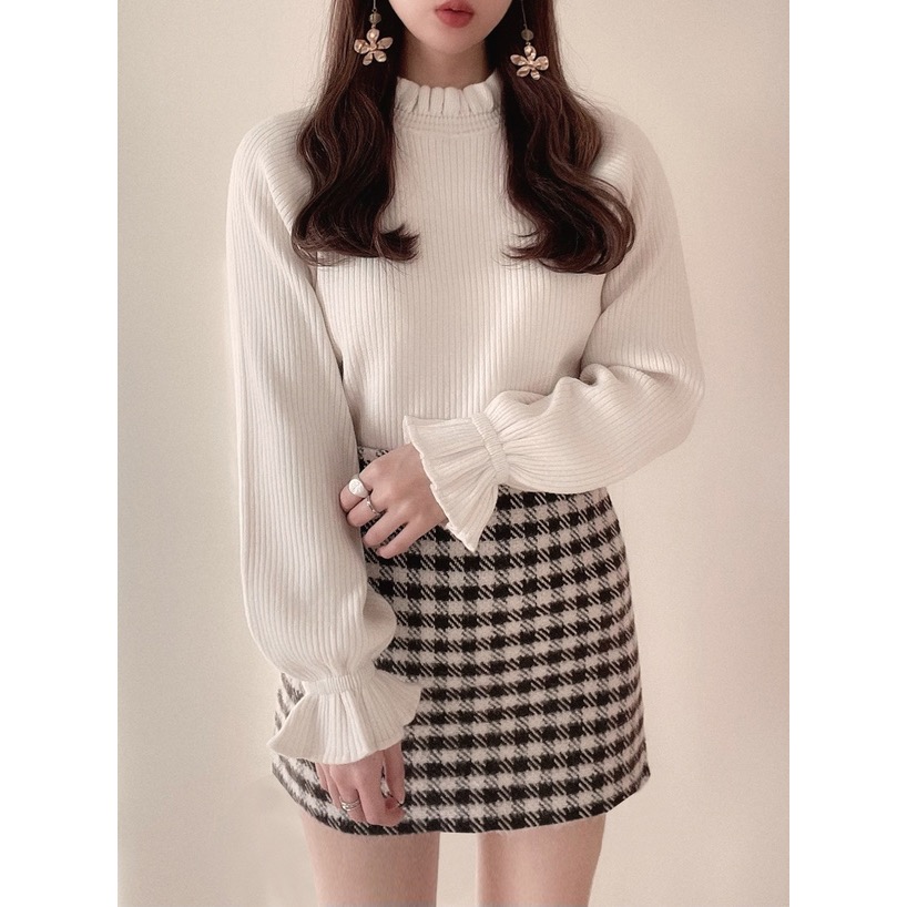 Anita Japan代購 🌸 日本GRL 氣質 荷葉領糖果袖針織上衣 甜美 針織 長袖 mb1088-細節圖4