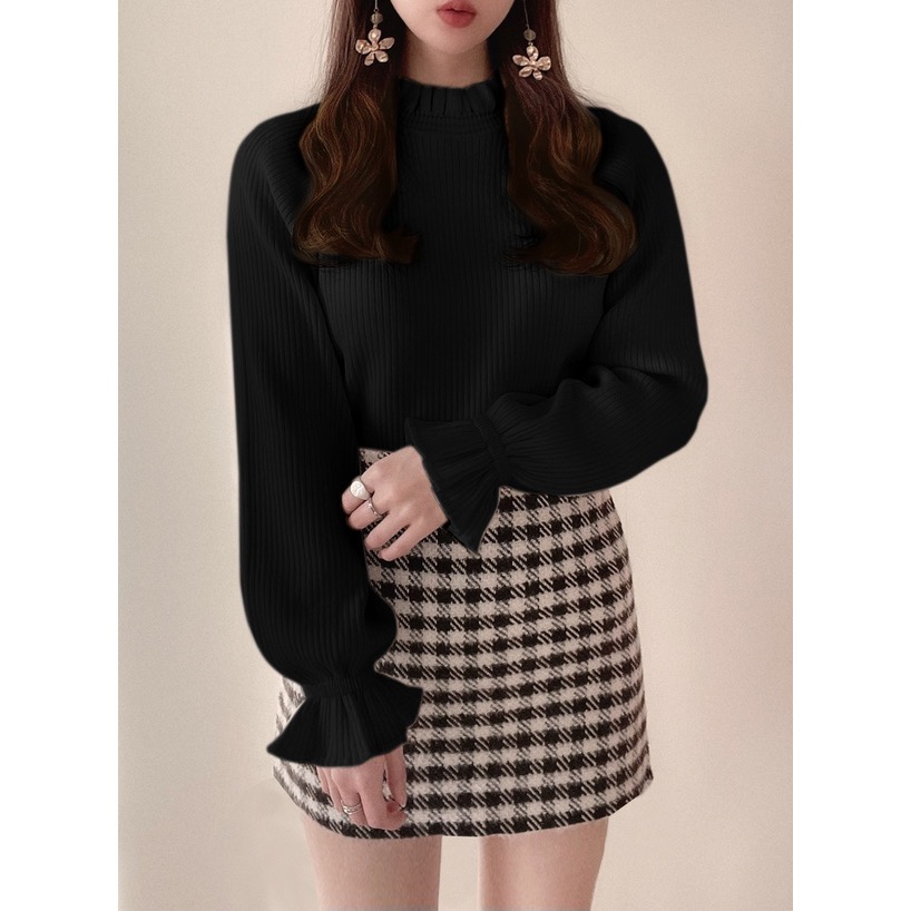 Anita Japan代購 🌸 日本GRL 氣質 荷葉領糖果袖針織上衣 甜美 針織 長袖 mb1088-細節圖5