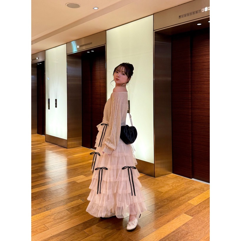 Anita Japan代購 🌸 日本 GRL 甜美 薄紗 層疊蝴蝶結豐盈裙 荷葉邊 層次 長裙 ru1288-細節圖4