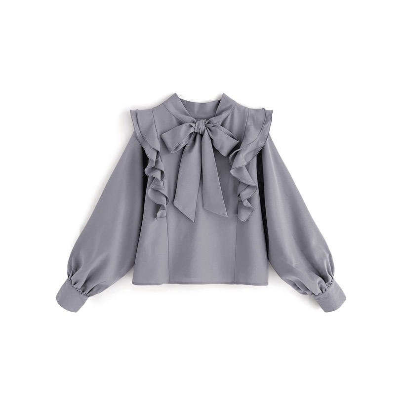 Anita Japan代購 🌸 日本GRL 蝴蝶結褶邊襯衫 長袖襯衫 氣質寬袖 領結 襯衫 長袖 kz404-規格圖5