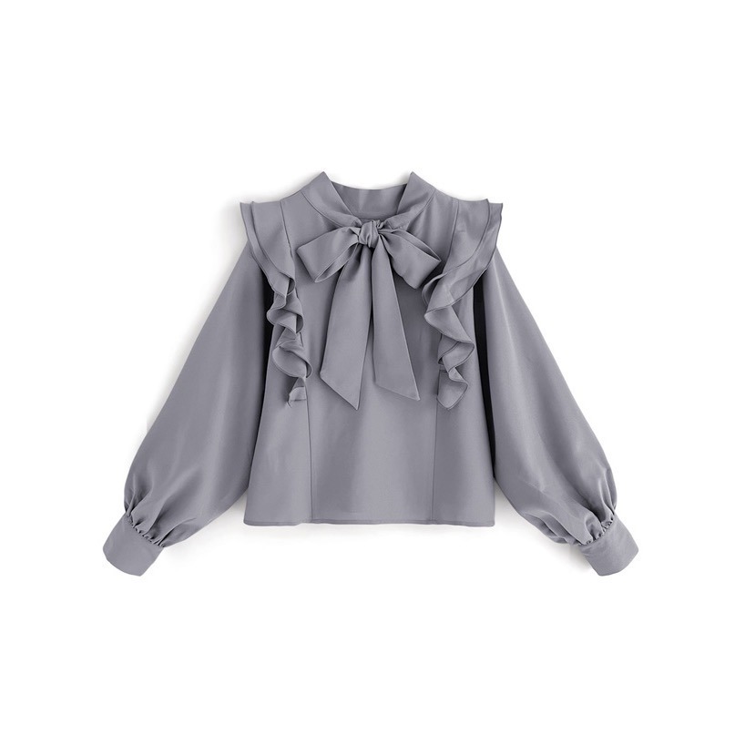 Anita Japan代購 🌸 日本GRL 蝴蝶結褶邊襯衫 長袖襯衫 氣質寬袖 領結 襯衫 長袖 kz404-規格圖5