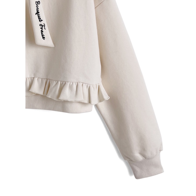 Anita Japan代購 🌸 日本 GRL 綁帶短版帽T 刺繡荷葉邊 長袖 休閒 甜美 ze978-細節圖7