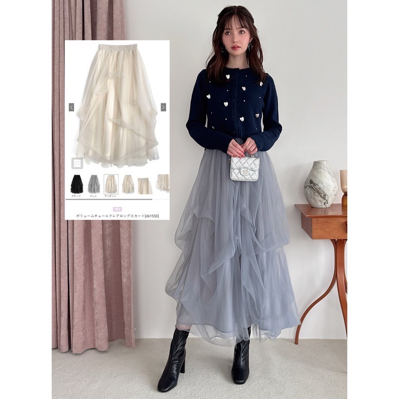 Anita Japan代購 🌸 日本 GRL 甜美 豐盈薄紗喇叭長裙 層次薄紗 長裙 薄紗 層次 dk1550-細節圖2