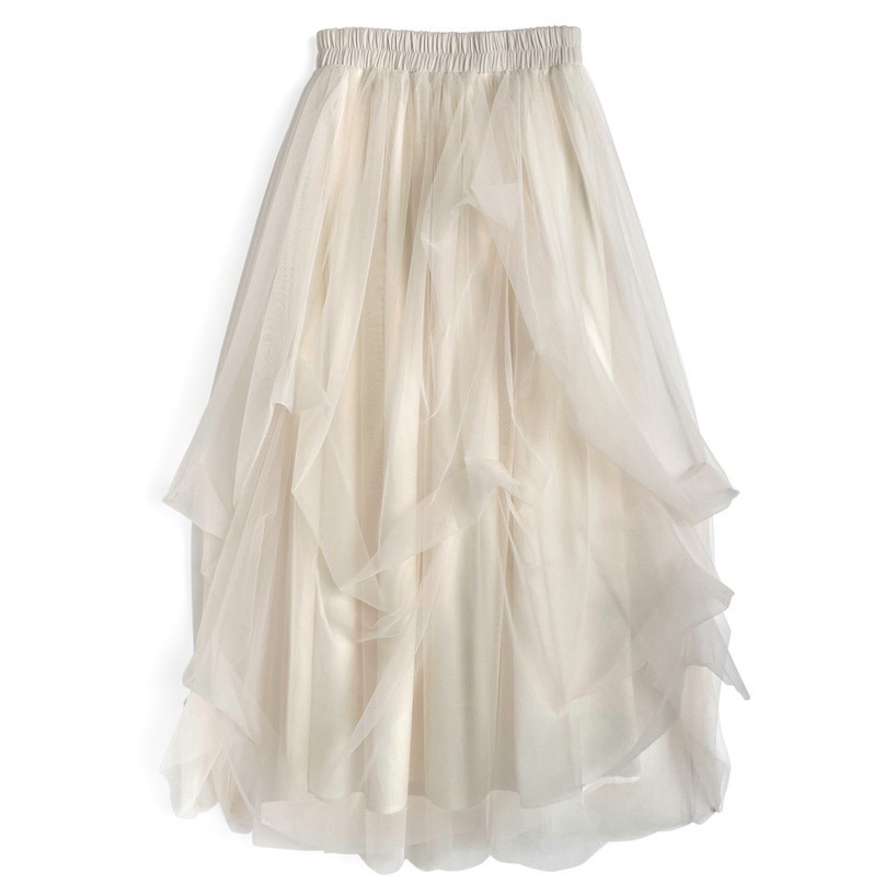 Anita Japan代購 🌸 日本 GRL 甜美 豐盈薄紗喇叭長裙 層次薄紗 長裙 薄紗 層次 dk1550-細節圖6