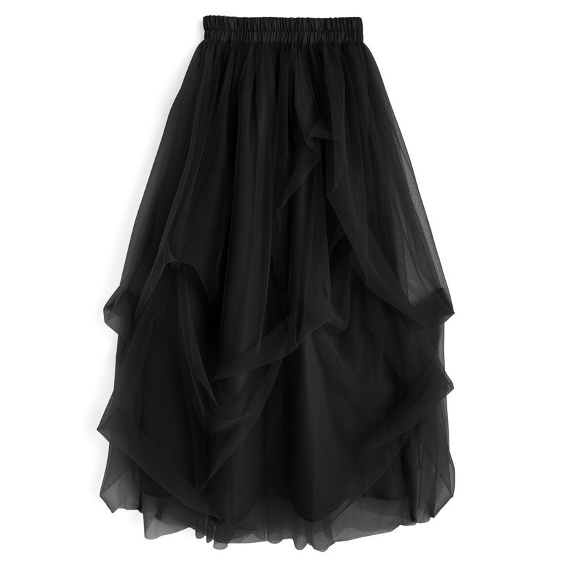 Anita Japan代購 🌸 日本 GRL 甜美 豐盈薄紗喇叭長裙 層次薄紗 長裙 薄紗 層次 dk1550-規格圖9