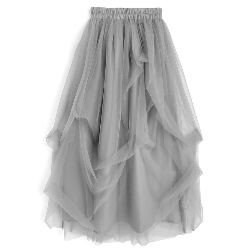 Anita Japan代購 🌸 日本 GRL 甜美 豐盈薄紗喇叭長裙 層次薄紗 長裙 薄紗 層次 dk1550-規格圖9