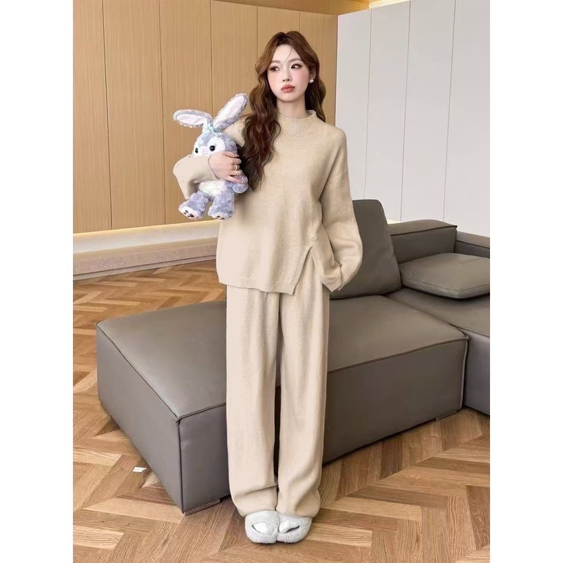 Anita Japan代購 🌸 日本 GRL 休閒寬鬆 開衩針織上衣 闊褲針織長褲 兩件式套裝 針織 at2580-細節圖2