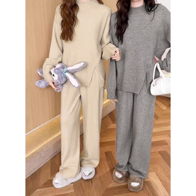 Anita Japan代購 🌸 日本 GRL 休閒寬鬆 開衩針織上衣 闊褲針織長褲 兩件式套裝 針織 at2580-細節圖3