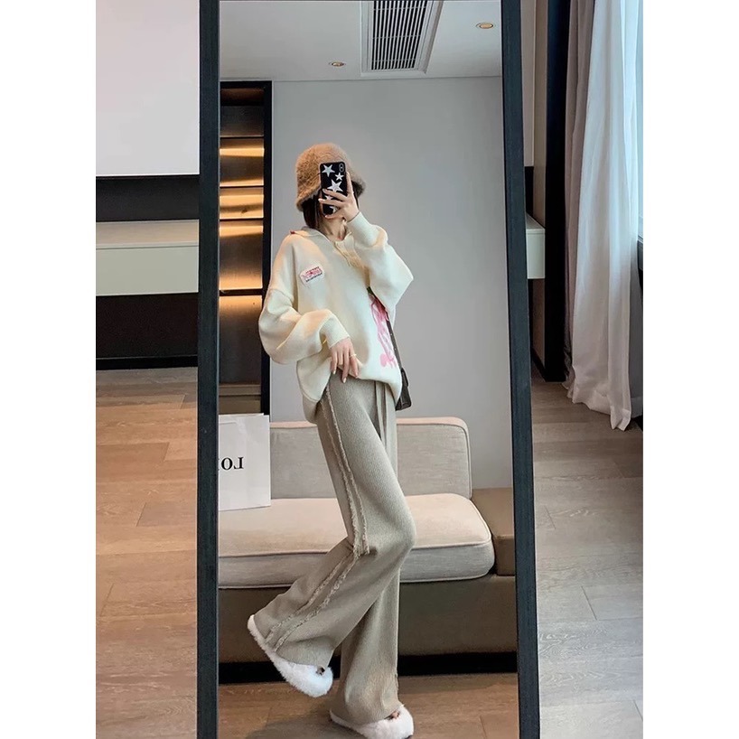 Anita Japan代購 🌸 日本 GRL 寬鬆舒適 側流蘇羅紋針織褲 長褲 簡約百搭 針織 流蘇 at2585-細節圖2