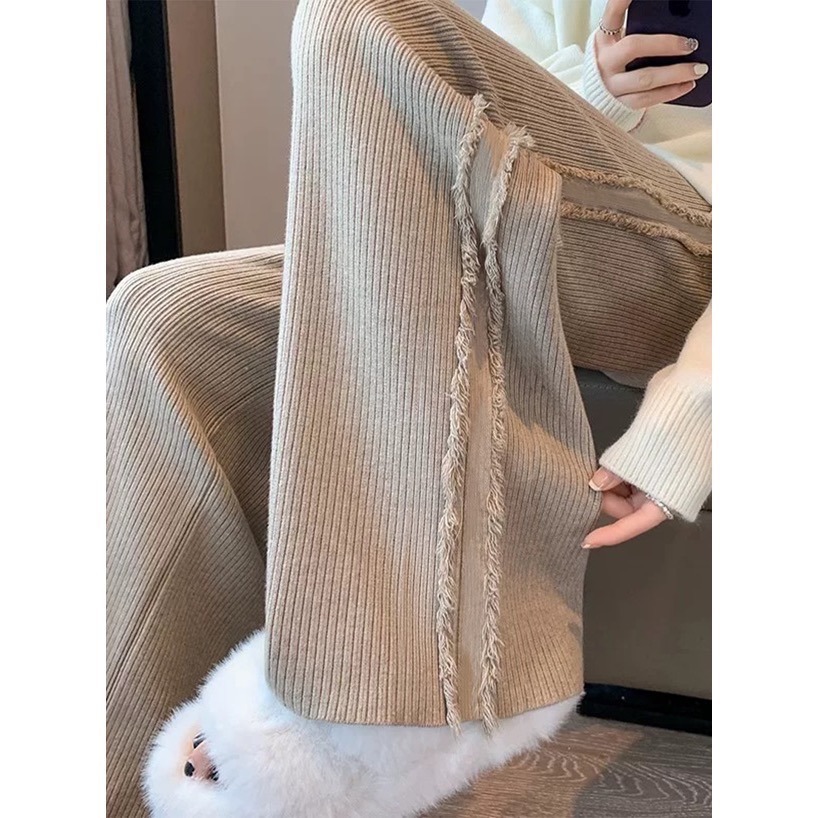 Anita Japan代購 🌸 日本 GRL 寬鬆舒適 側流蘇羅紋針織褲 長褲 簡約百搭 針織 流蘇 at2585-細節圖7