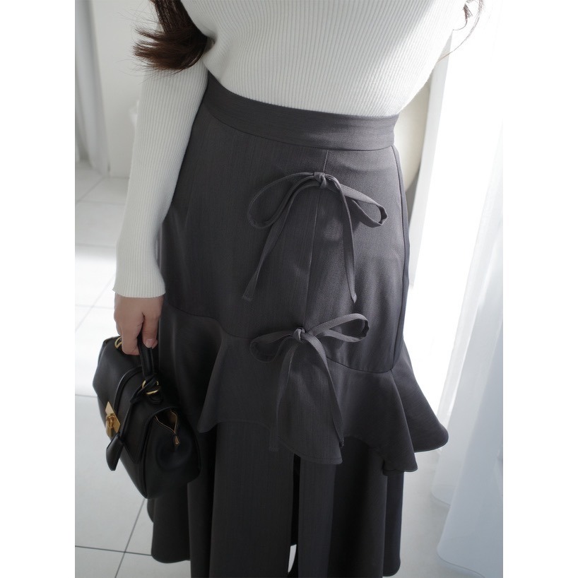 Anita Japan代購 🌸 日本 GRL 氣質簡約 荷葉邊蝴蝶結開衩裙 不規則 荷葉邊 長裙 開衩 ws25-細節圖4