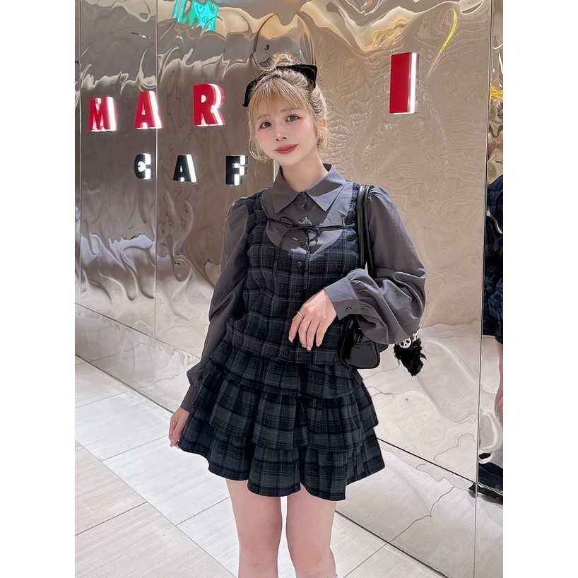 Anita Japan代購 🌸 日本 GRL 學院 格子假兩件式襯衫 格紋層疊迷你裙 套裝 短裙 襯衫 tu1864-細節圖2