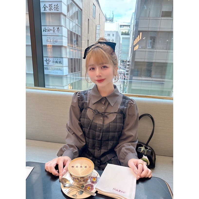 Anita Japan代購 🌸 日本 GRL 學院 格子假兩件式襯衫 格紋層疊迷你裙 套裝 短裙 襯衫 tu1864-細節圖3