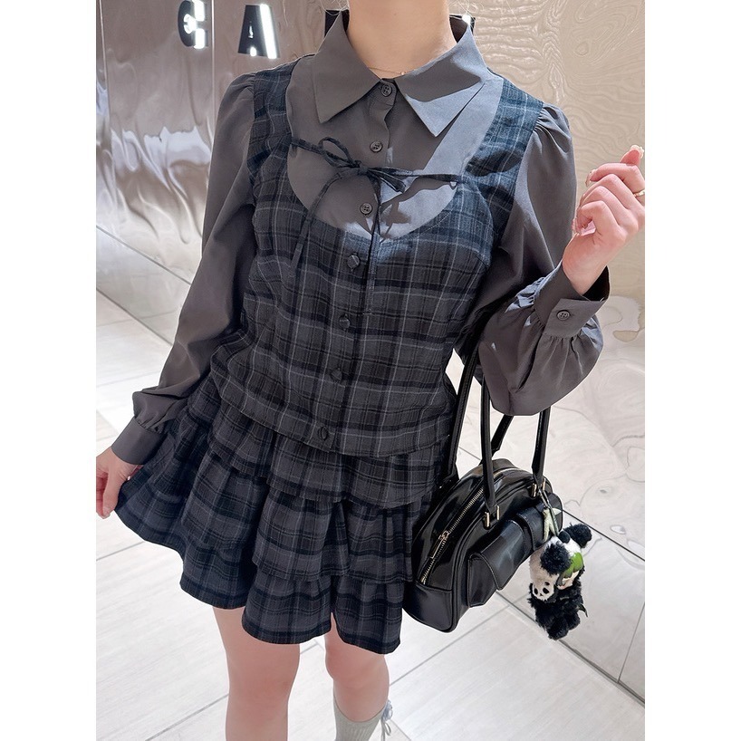 Anita Japan代購 🌸 日本 GRL 學院 格子假兩件式襯衫 格紋層疊迷你裙 套裝 短裙 襯衫 tu1864-細節圖4