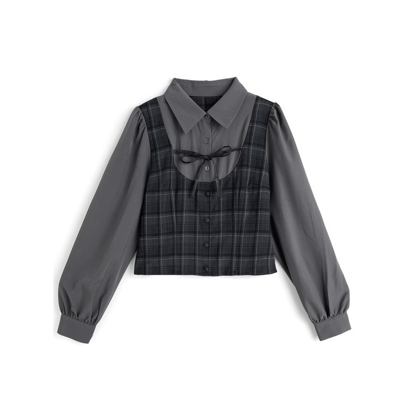 Anita Japan代購 🌸 日本 GRL 學院 格子假兩件式襯衫 格紋層疊迷你裙 套裝 短裙 襯衫 tu1864-細節圖7