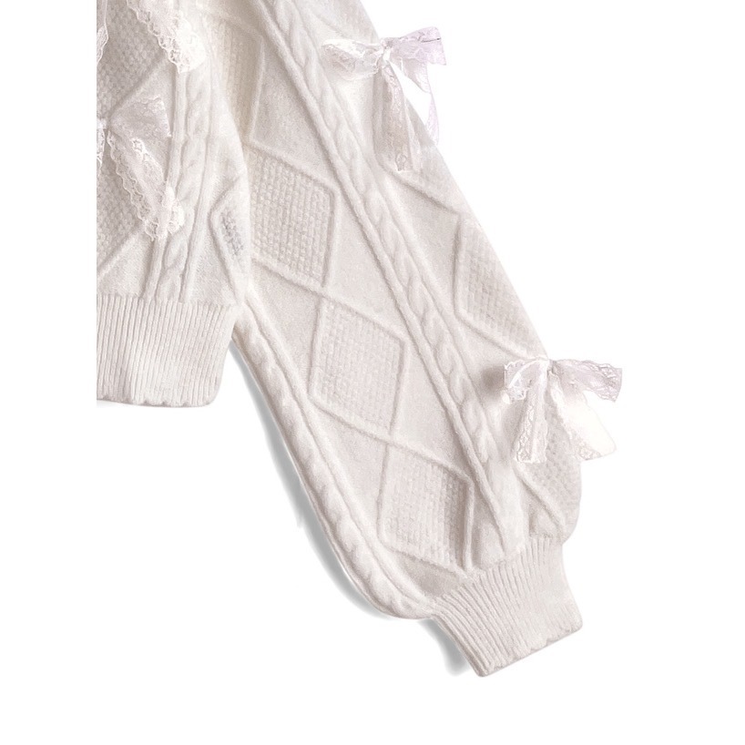 Anita Japan代購 🌸 日本 GRL 甜美花邊 蕾絲蝴蝶結編織針織上衣 編織 針織 長袖 蕾絲緞帶 pa084-細節圖6