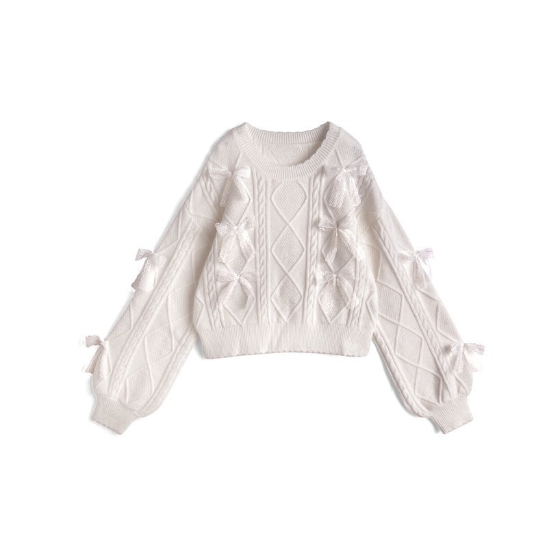 Anita Japan代購 🌸 日本 GRL 甜美花邊 蕾絲蝴蝶結編織針織上衣 編織 針織 長袖 蕾絲緞帶 pa084-規格圖6