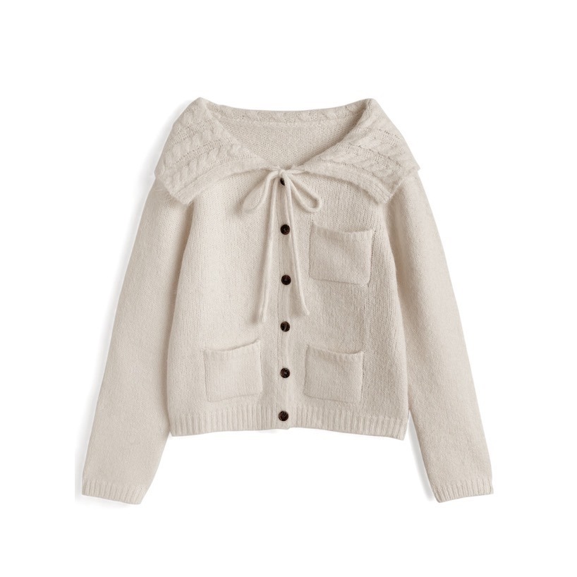 Anita Japan代購 🌸 日本 GRL 甜美復古 編織領綁帶針織開衫 外套 針織 休閒 an1885-規格圖6