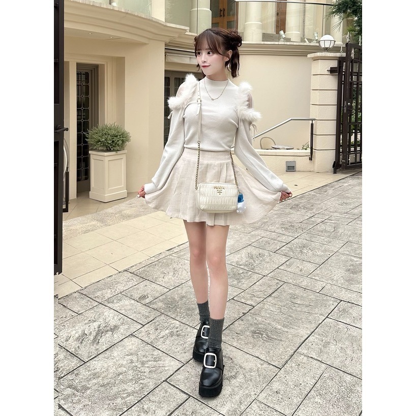 Anita Japan代購 🌸 日本GRL 甜美氣質 毛茸針織上衣 透感肩部 歐根紗 微高領 針織 長袖 ru1217-細節圖2