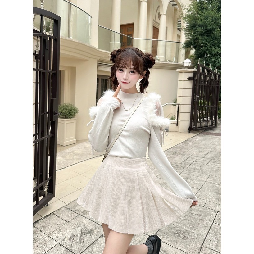 Anita Japan代購 🌸 日本GRL 甜美氣質 毛茸針織上衣 透感肩部 歐根紗 微高領 針織 長袖 ru1217-細節圖3