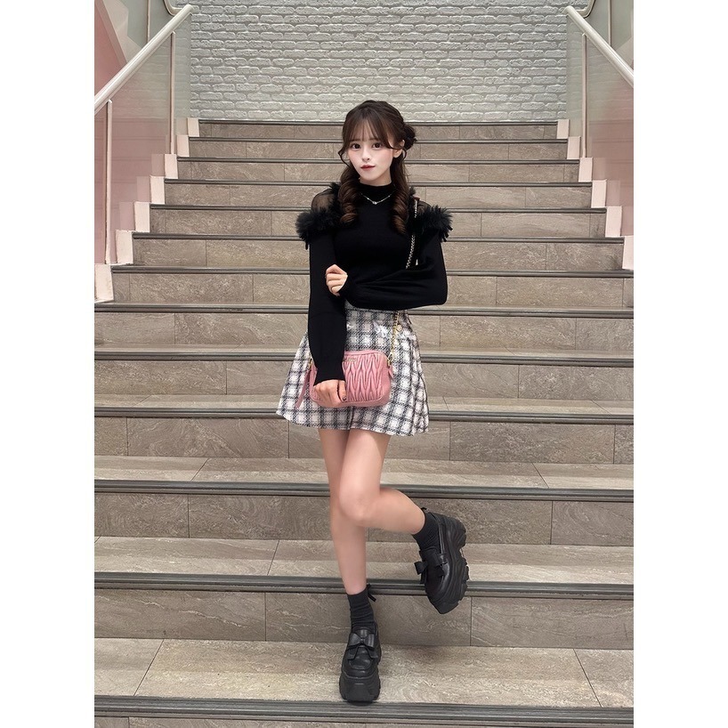 Anita Japan代購 🌸 日本GRL 甜美氣質 毛茸針織上衣 透感肩部 歐根紗 微高領 針織 長袖 ru1217-細節圖6