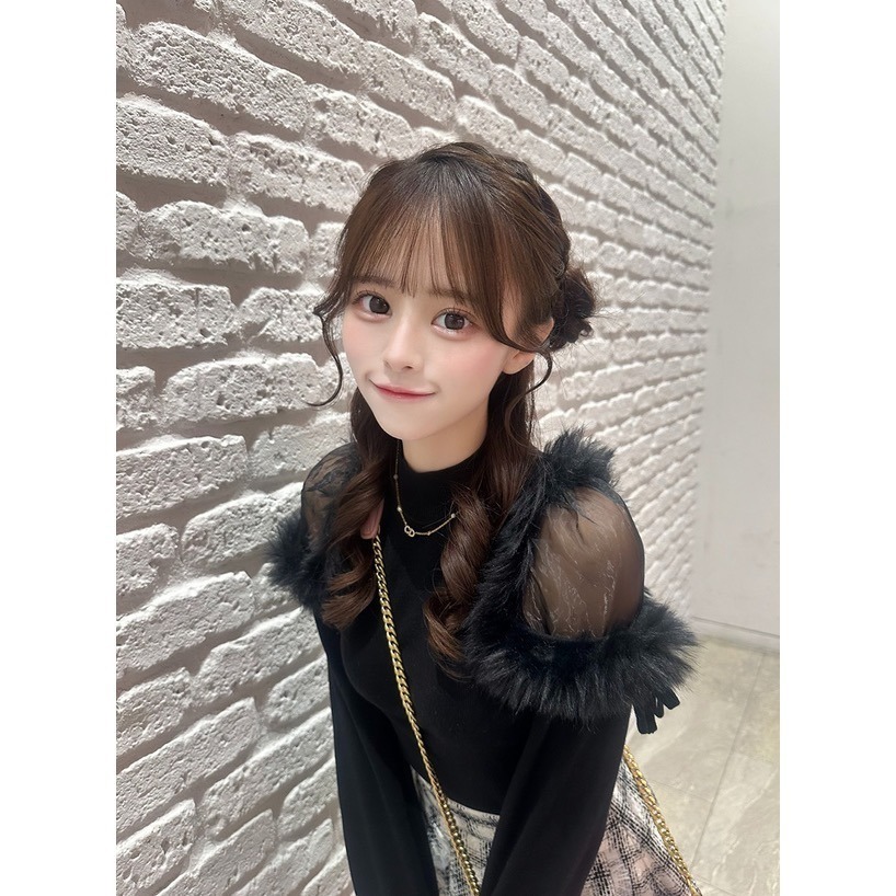 Anita Japan代購 🌸 日本GRL 甜美氣質 毛茸針織上衣 透感肩部 歐根紗 微高領 針織 長袖 ru1217-細節圖7