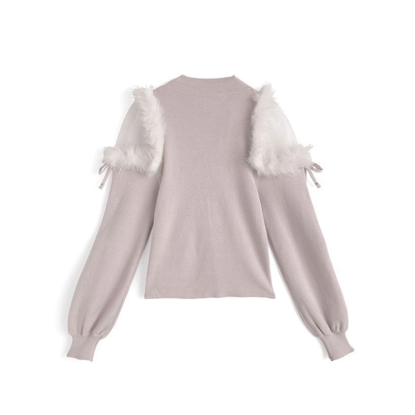 Anita Japan代購 🌸 日本GRL 甜美氣質 毛茸針織上衣 透感肩部 歐根紗 微高領 針織 長袖 ru1217-細節圖8