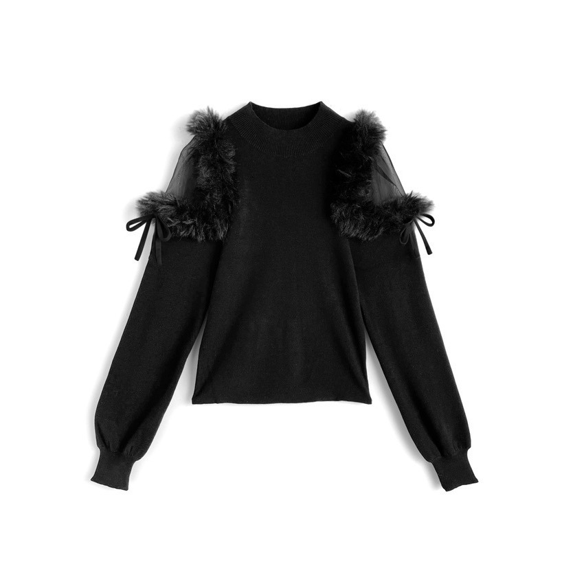 Anita Japan代購 🌸 日本GRL 甜美氣質 毛茸針織上衣 透感肩部 歐根紗 微高領 針織 長袖 ru1217-規格圖10