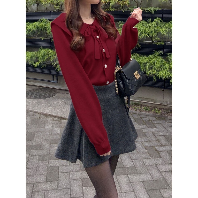 Anita Japan代購 🌸 日本 GRL 甜美復古 綁帶蝴蝶結大領針織 外套 罩衫 針織 mb1624-細節圖2