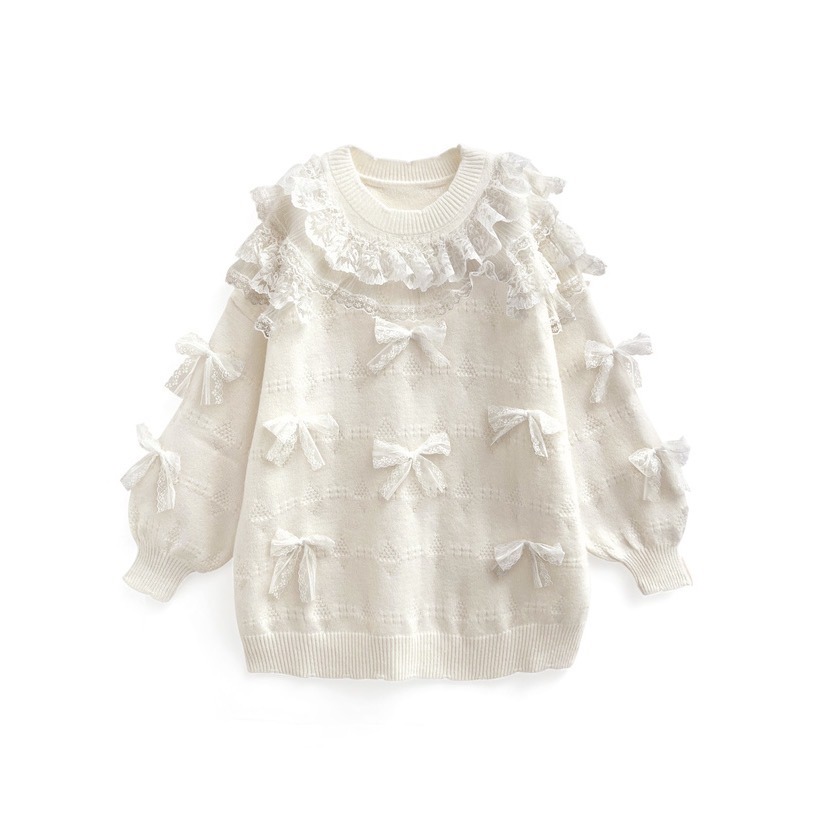 Anita Japan代購 🌸 日本 GRL 甜美蕾絲蝴蝶結 荷葉邊針織上衣 長袖 針織 pa033-細節圖4