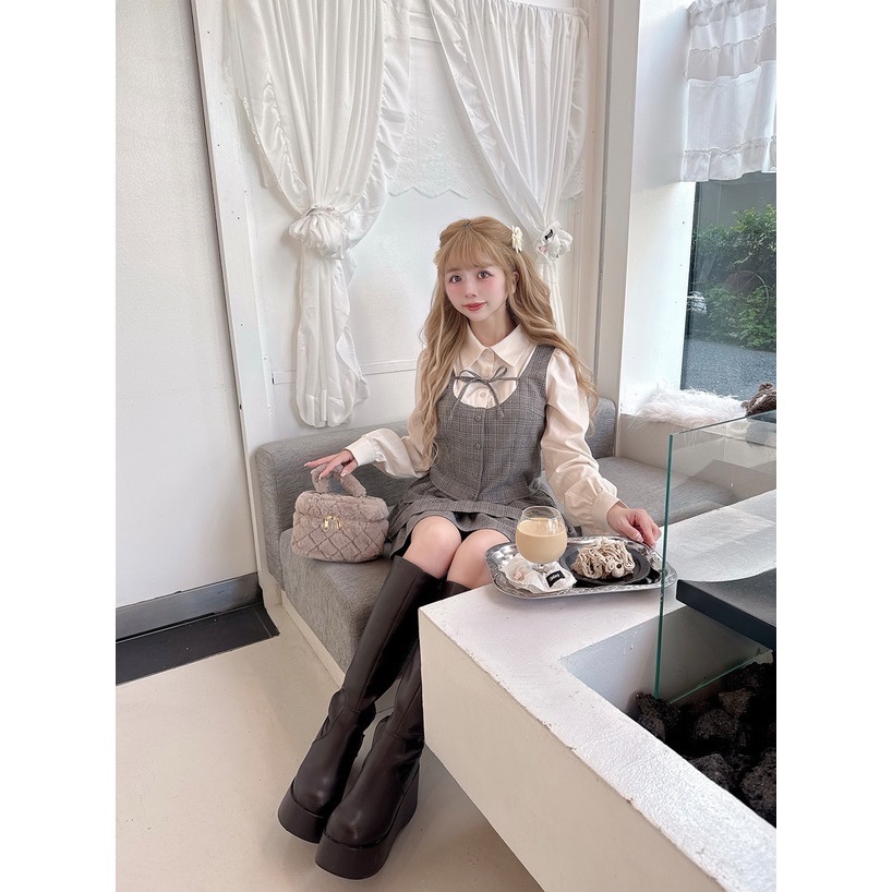 Anita Japan代購 🌸 日本 GRL 學院 格子假兩件式襯衫 格紋層疊迷你裙 套裝 短裙 襯衫 tu1865-細節圖3