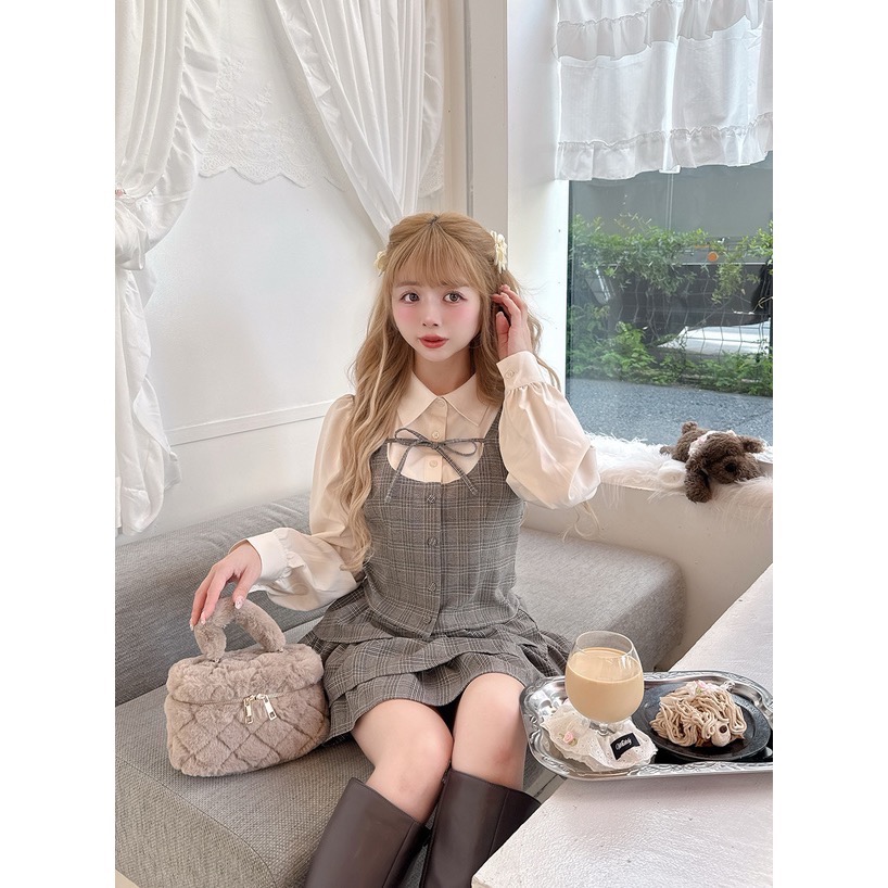 Anita Japan代購 🌸 日本 GRL 學院 格子假兩件式襯衫 格紋層疊迷你裙 套裝 短裙 襯衫 tu1865-細節圖6