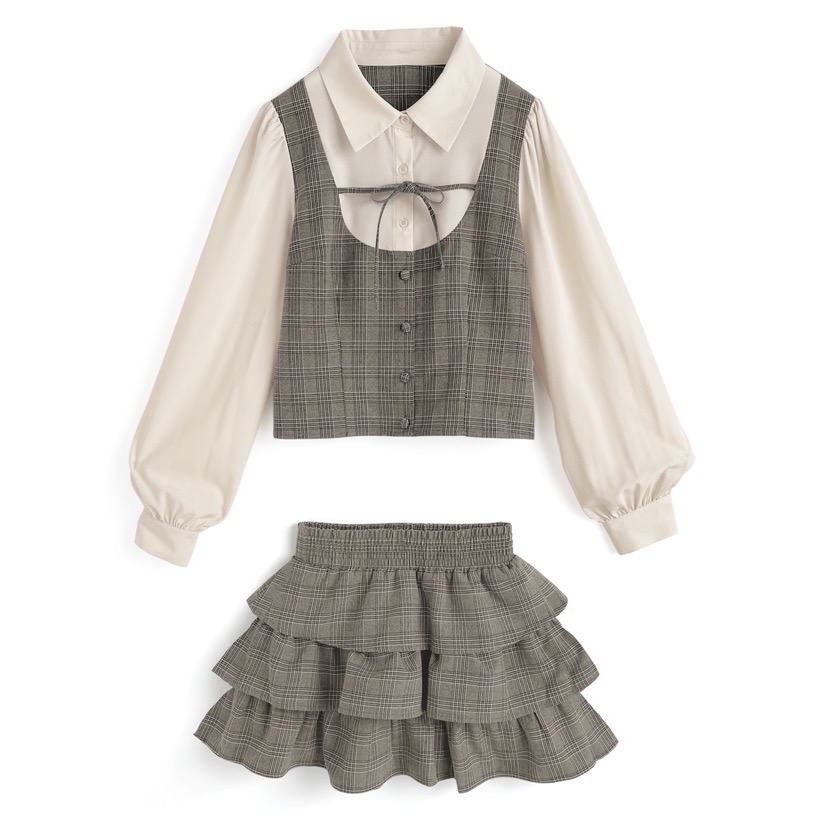 Anita Japan代購 🌸 日本 GRL 學院 格子假兩件式襯衫 格紋層疊迷你裙 套裝 短裙 襯衫 tu1865-細節圖7