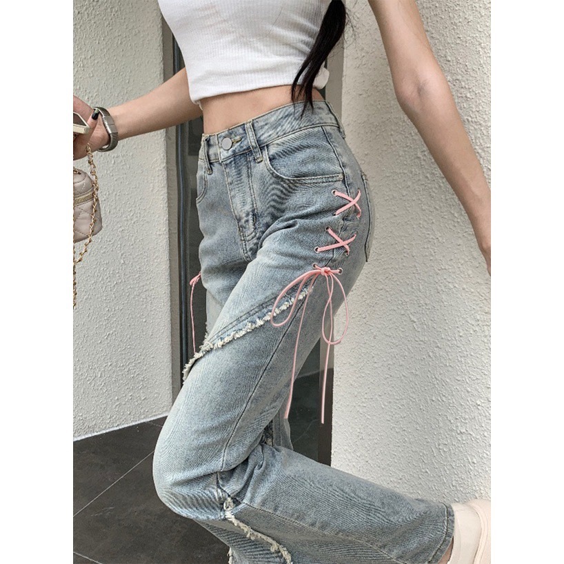 Anita Japan代購 🌸 日本 GRL 甜美休閒 綁帶 喇叭開衩牛仔 牛仔褲 流蘇 喇叭褲 ks001-細節圖3