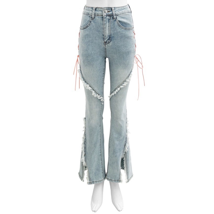 Anita Japan代購 🌸 日本 GRL 甜美休閒 綁帶 喇叭開衩牛仔 牛仔褲 流蘇 喇叭褲 ks001-細節圖8