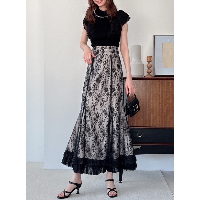 Anita Japan代購 🌸 日本 GRL 蕾絲薄紗長裙 魚尾裙 長裙 半身裙 蕾絲 薄紗 tw1196-細節圖4