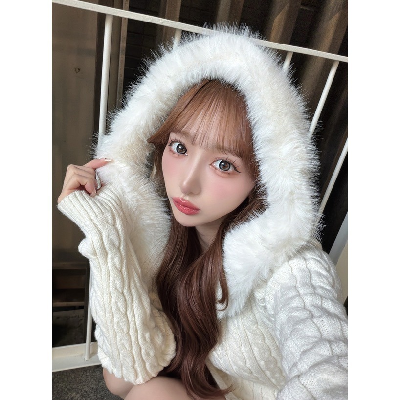 Anita Japan代購 🌸 日本 GRL 毛絨絨 連帽編織針織連身裙 短洋 洋裝 針織 編織 長袖 an1704-細節圖2