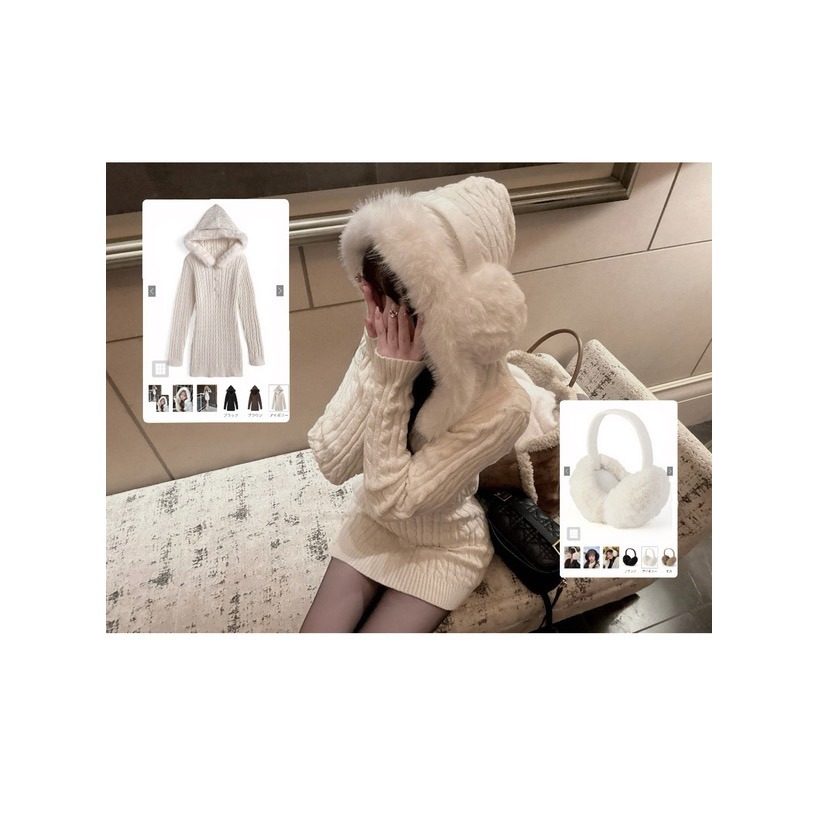 Anita Japan代購 🌸 日本 GRL 毛絨絨 連帽編織針織連身裙 短洋 洋裝 針織 編織 長袖 an1704-細節圖8