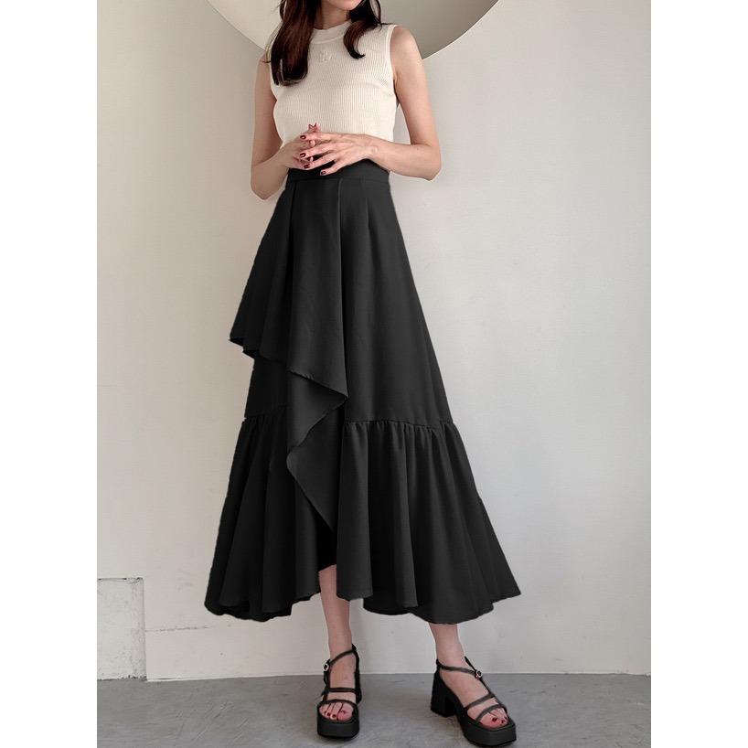 Anita Japan代購 🌸 日本 GRL 氣質簡約 不規則荷葉邊長裙 荷葉邊 長裙 半身裙 ws01-細節圖2