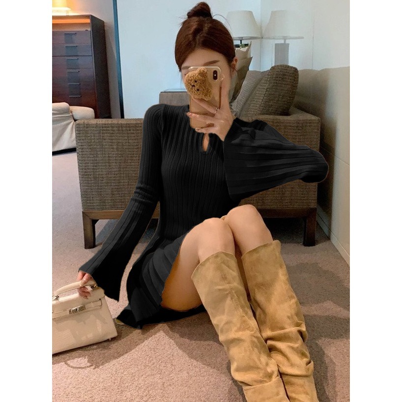 Anita Japan代購 🌸 日本 GRL 甜美優雅 喇叭袖 針織迷你連身裙 長袖 短洋 洋裝 ks034-細節圖3