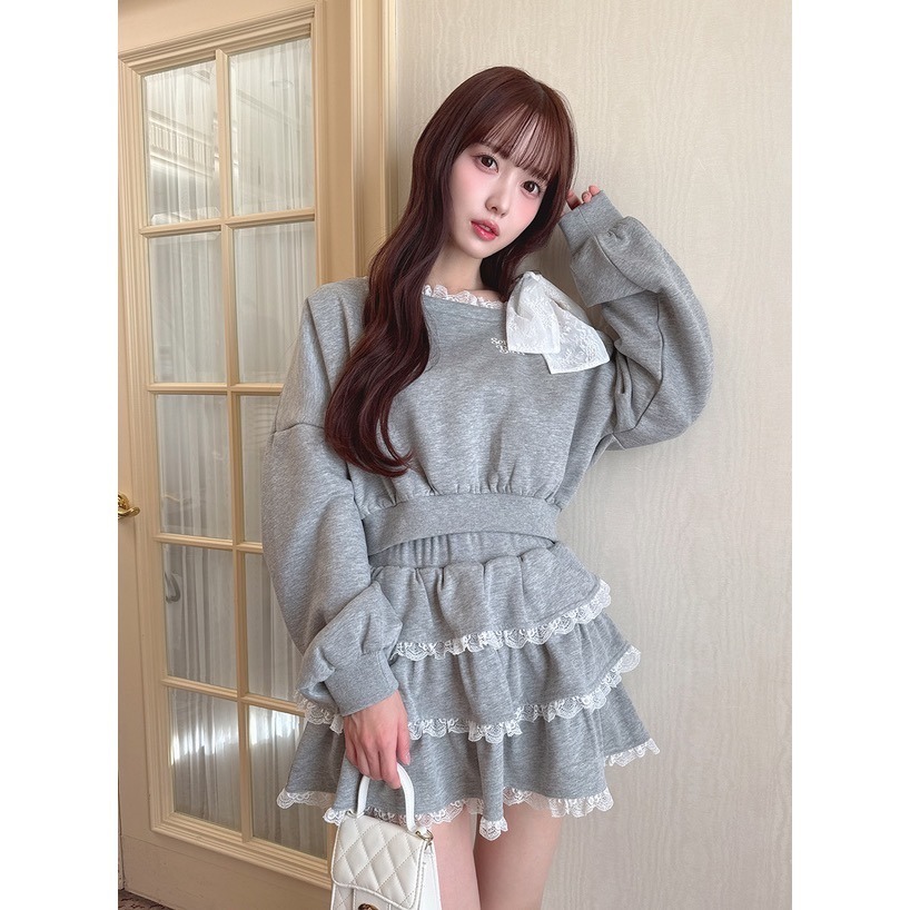 Anita Japan代購 🌸 日本 GRL 甜美柔性 單肩蕾絲短版上衣 層次迷你裙 套裝 短裙 蕾絲裙 pm803-細節圖2