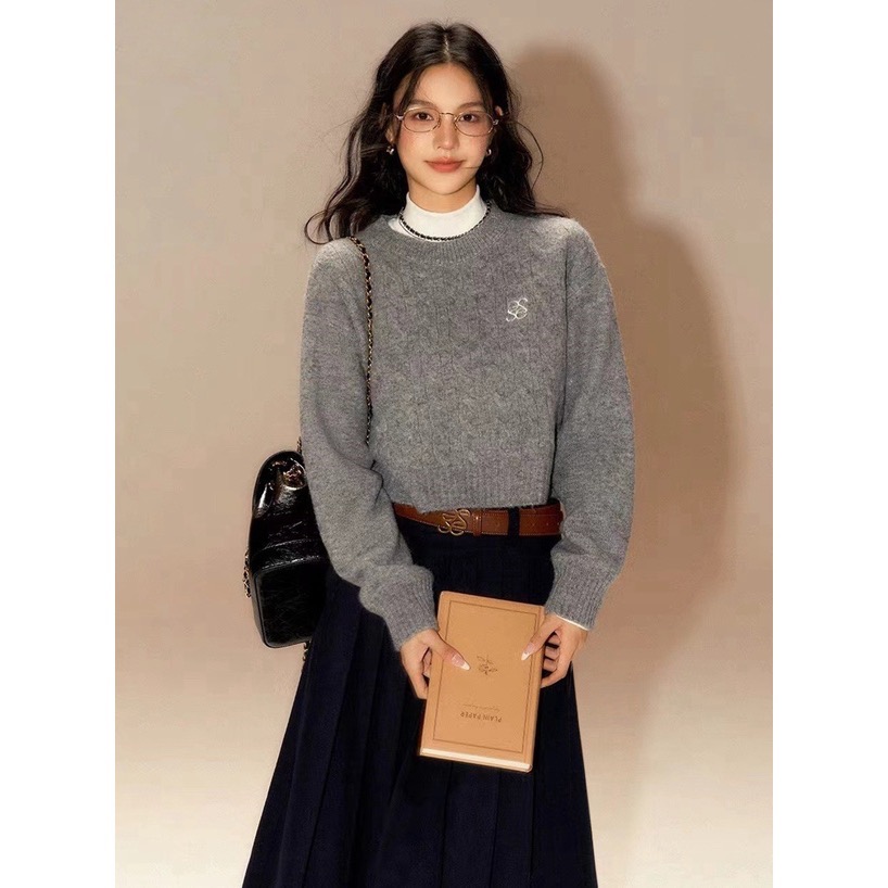 Anita Japan代購 🌸 日本 GRL 簡約氣質 學院風 刺繡編織針織上衣 短版 針織 長袖 an1837-細節圖3