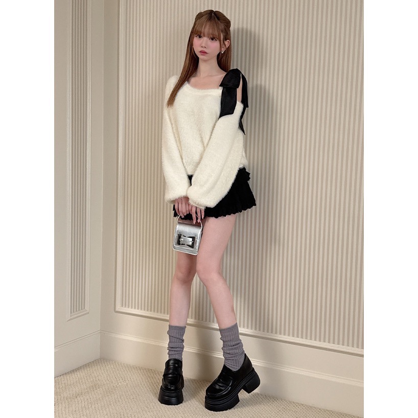 Anita Japan代購 🌸 日本 GRL 單肩綁帶 毛絨絨針織 舒適毛絨感 針織 長袖 pm842-細節圖2